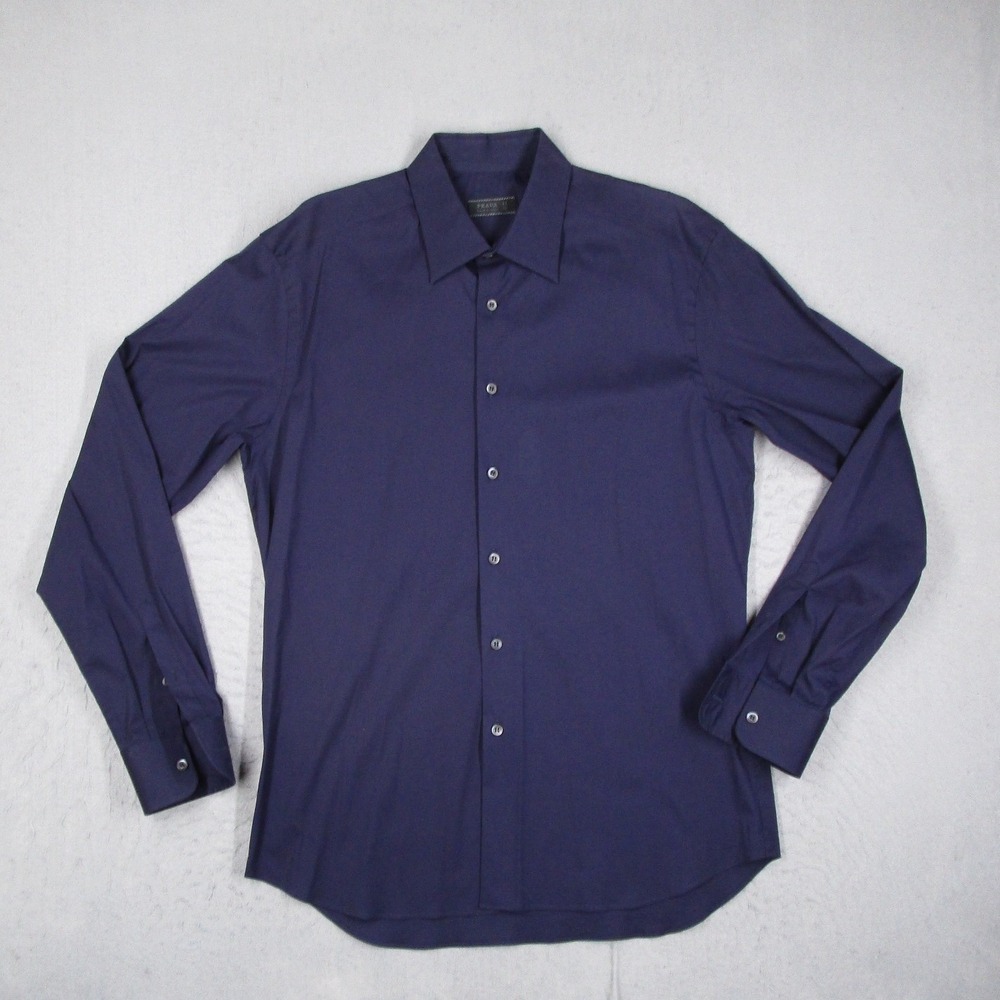 Prada Mens Navy Blue Stretch Cotton Button Down Shirt Made in Italy Size 41 16